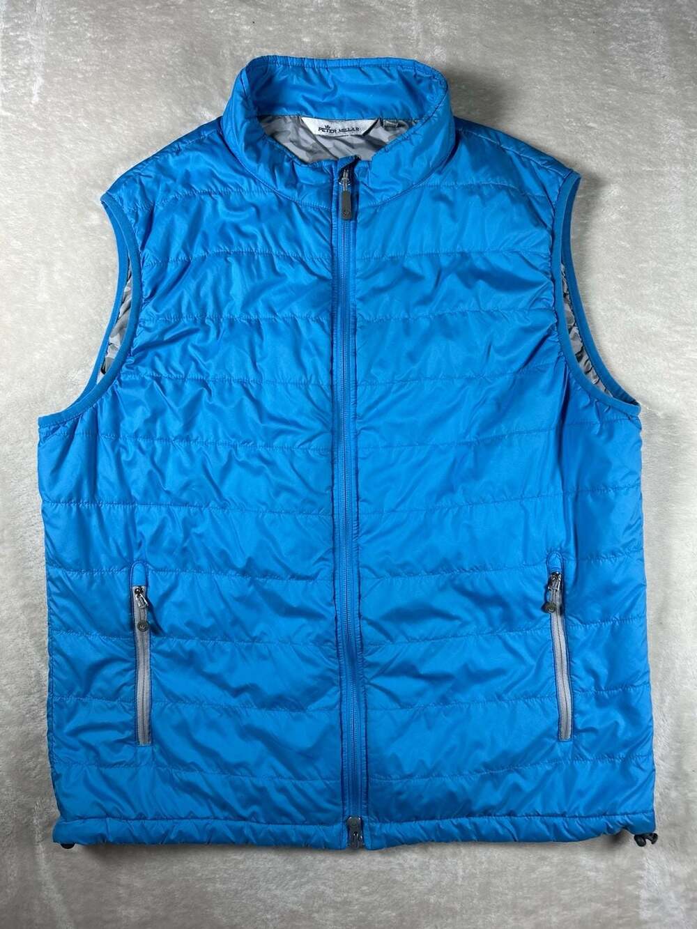 Peter Millar Quilted Puffer Vest Size L Blue Full Zip